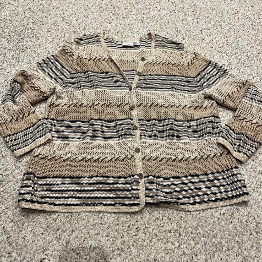 Christopher & Banks Cream, Beige and Navy Striped Open-Weave Cardigan